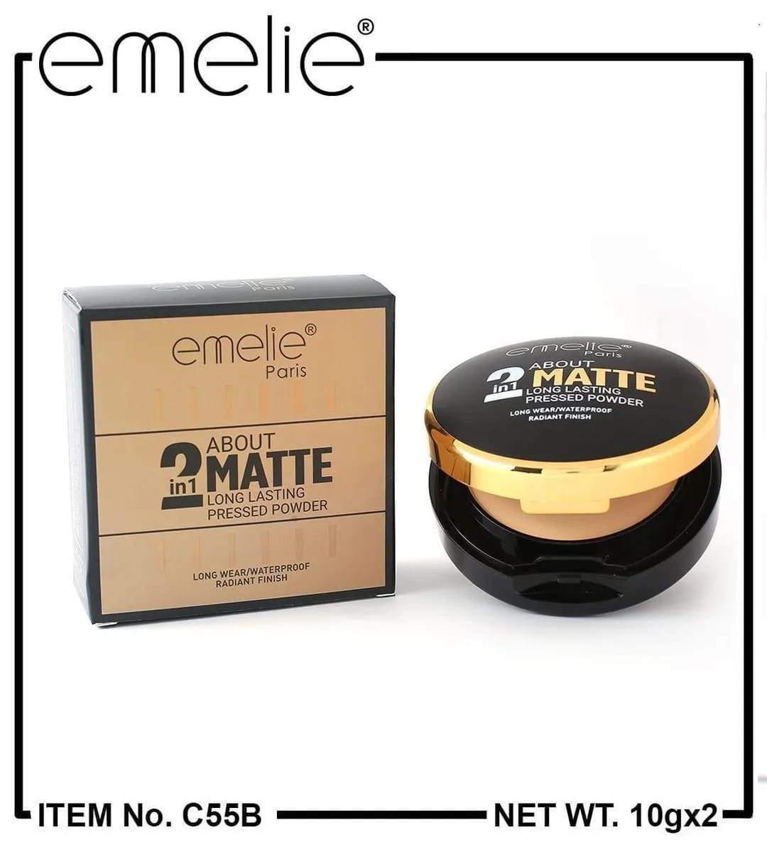Emelie Paris 2-in-1 Matte Long Lasting Pressed Powder C55B – 20g