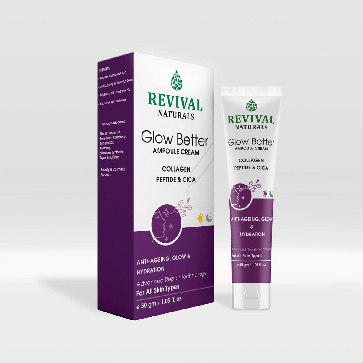 Revival Naturals Glow Better Ampoule Cream – Collagen, Peptide & Cica 30g